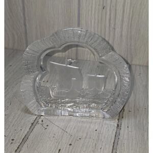 NYBRO Crystal Sweden Sailing Viking Ships Paperweight Signed Nautical Decor